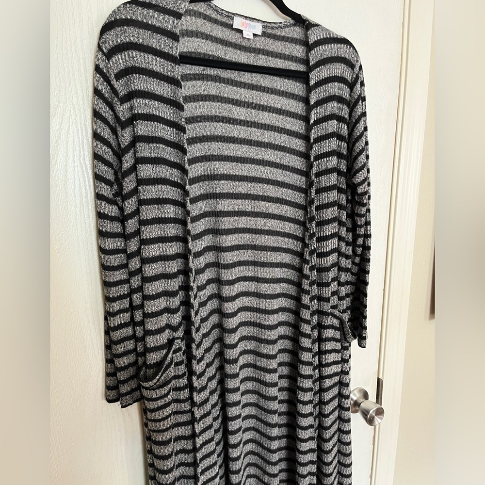 Gray and black striped size medium Lularoe Sarah cardigan